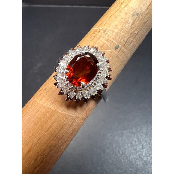 NEW Cherry citrine and Moissanite ring in platinum over sterling silver size 8 - Picture 2 of 14